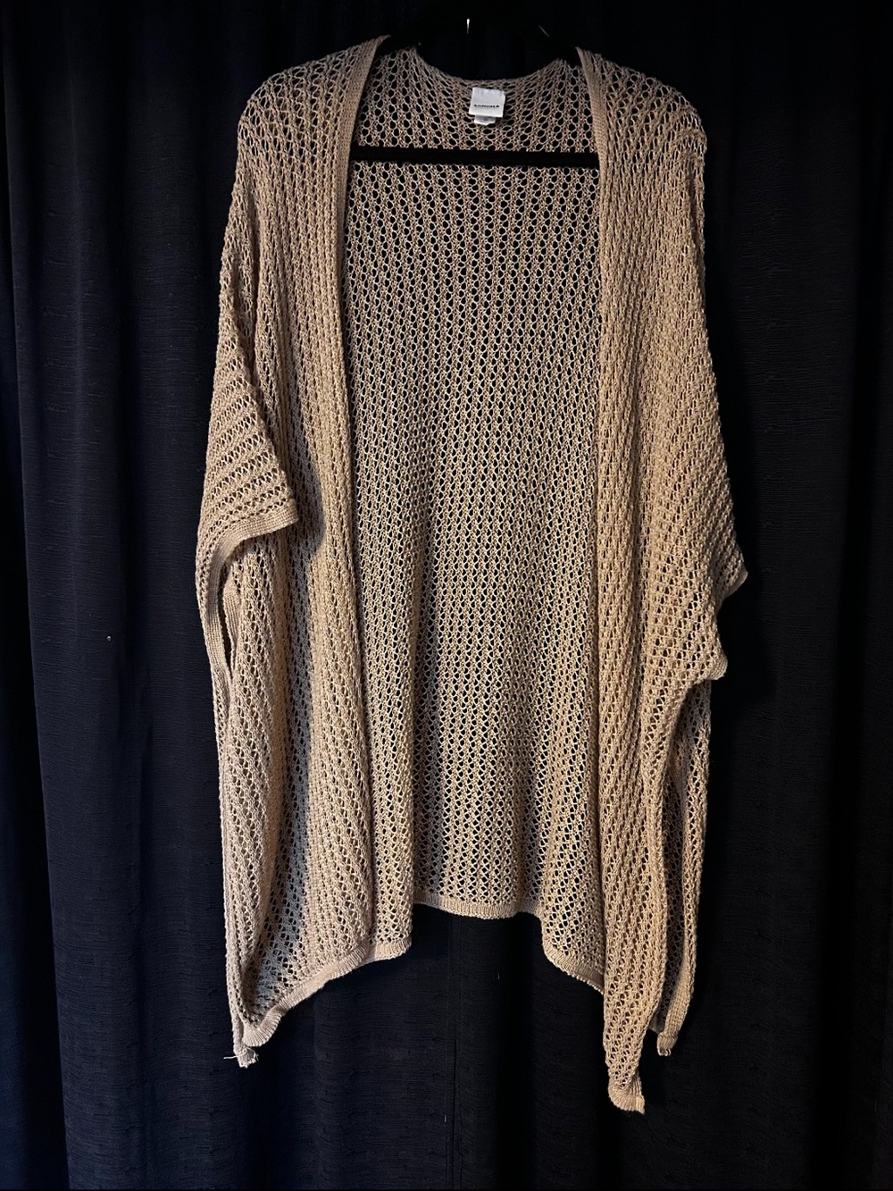 Open Knit Poncho Cardigan Kimono Beige One Size Boho Layering Top